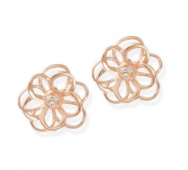 Brinco flor ouro Rose com diamantesCB3562