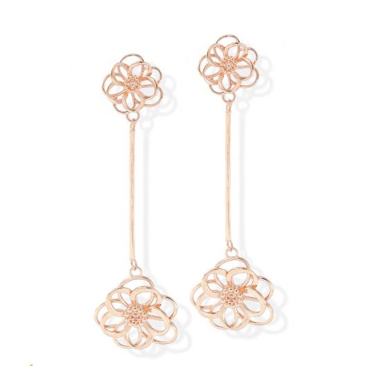 Brinco flores ouro Rose com diamantes CB3567