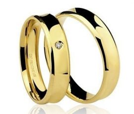 Par de Alianças anatômicas em ouro amarelo 18K-750 com 1 Diamante de 2pts - Cod.77-0210-2-002