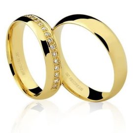 Par de Alianças anatômicas em ouro amarelo 18K-750 com 18 Diamantes com 16pts - Cod.77-0307-2-016