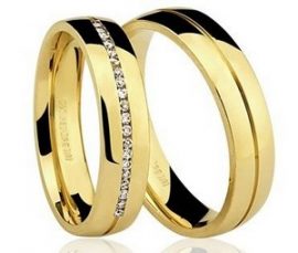 Par de Alianças anatômicas em ouro amarelo 18K-750 com 20 Diamantes com 14pts - Cod.77-0190-2-014