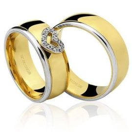 Par de Alianças anatômicas em ouro branco e amarelo 18K-750 com 10 Diamantes com 6pts - Cod.77-0237-4-006