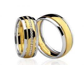 Par de Alianças anatômicas em ouro branco e amarelo 18K-750 com 20 Diamantes com 16 pts - Cod.77-0245-4-016