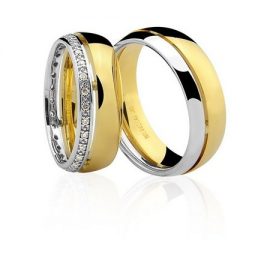 Par de Alianças anatômicas em ouro branco e amarelo 18K-750 com 28 Diamantes com 17pts - Cod.77-0248-4-017