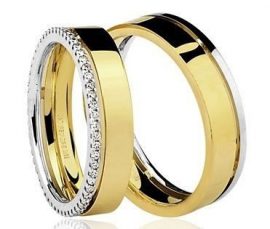 Par de Alianças anatômicas em ouro branco e amarelo 18K-750 com 52 Diamantes com 31pts - Cod.77-0220-4-034