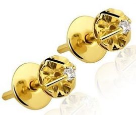 Par de Brincos Infantis em ouro amarelo 18K-750 com 2 Diamantes com 6pts - Cod.02-0009-2-006