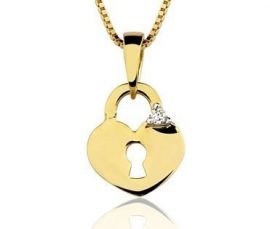 Pingente Coração em ouro amarelo 18K-750 com 1 Diamante de 1pt - Cod.05-1242-2-001