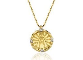 Pingente Nossa Senhora em ouro amarelo 18K-750 com 4 Diamante com 2pts - Cod.06-1351-2-002