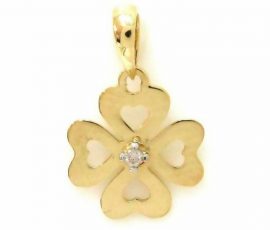 Pingente Trevo 4 Folhas em ouro amarelo 18K-750 com1 Diamante de 1pt - Cod.05-1243-2-001