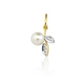 Pingente em ouro branco e amarelo 18K-750 com 2 Diamantes em 2pts e 1 Pérola - Cod. 05-0097-2-911