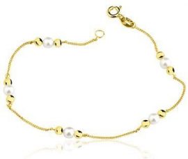 Pulseira Infantil em ouro amarelo 18K-750 com 5 Pérolas 20-0025-2-907