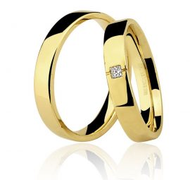 Par alianças em louro amarelo 18k-750 com 1 diamante - 7500692000- 7600692005Br