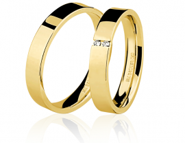 Par alianças em ouro amarelo 18k-750 uma com 2 diamantes - 7500552000_7600552003Br