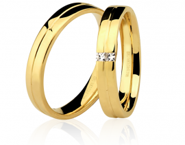 Par alianças em ouro amarelo 18k-750 uma com 2 diamantes - 7500702000_7600702006Br