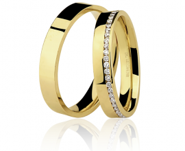 Par alianças em ouro amarelo 18k-750 uma com diamantes - 7500552000_7600552050Br