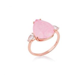 Anel em ouro amarelo 18k com topázios brancos e quartzo rosa-14.3968.3.579