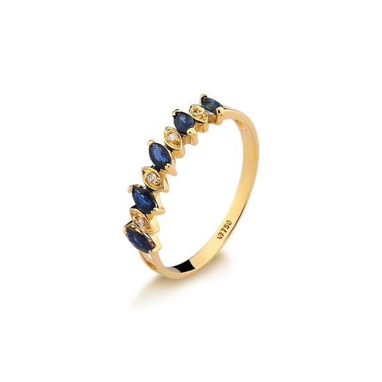 Meia aliança em ouro amarelo 18k-750de safira azul e diamantes - 0100222502Br