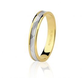 Aliança trabalhada em ouro amarelo com detalhe em ouro branco 18k - 7501314000