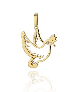 Pingente Divino Espirito Santo recortado em ouro amarelo 18k com1 diamante